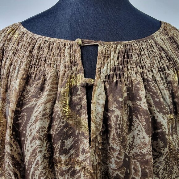 BCBG Maxazria Metallic Paisley Sheer Wrap Blouse Sz S - Picture 3 of 15